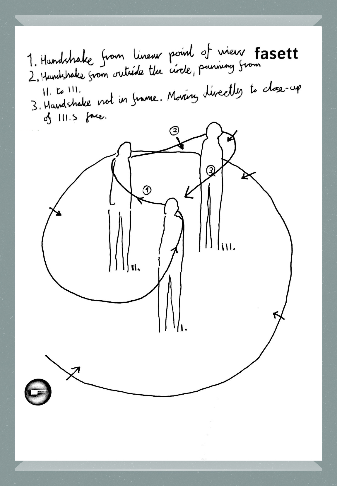 An illustration on how the artists planned to shoot a scene in a single take for the film